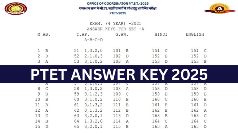 PTET Answer Key 2025, Response Sheet Download, Expected Cut Off