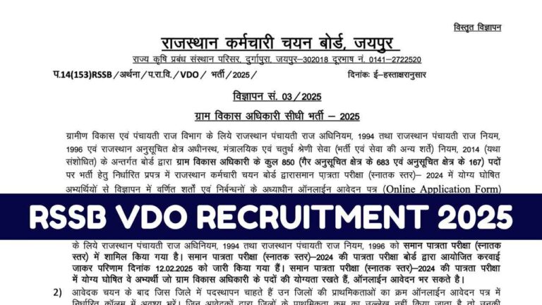 RSSB VDO Recruitment 2025, Notification, Application Form