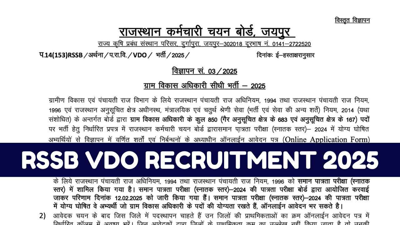 RSSB VDO Recruitment 2025, Notification, Application Form